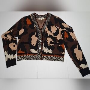 Diane von Furstenberg Midge intarsia-knit cardigan in the "Jungle Cat" Print